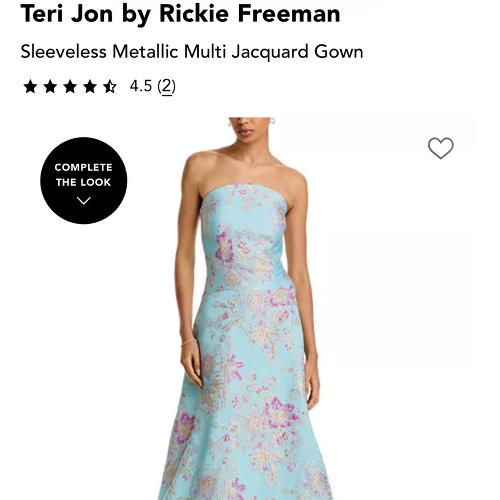 Teri Jon Metallic Floral Strapless Gown